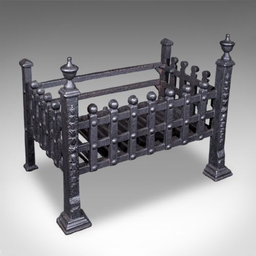 ANTIQUE FIRE BASKET ENGLISH WROUGHT IRON FIREPLACE GRATE VICTORIAN C1885