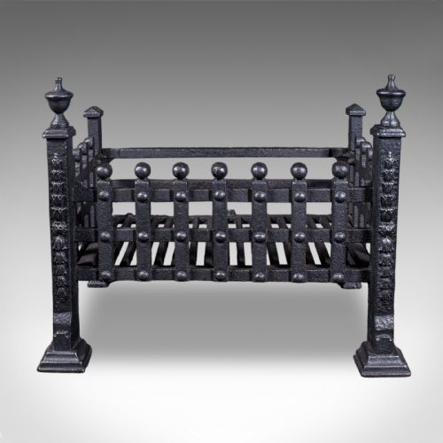 ANTIQUE FIRE BASKET ENGLISH WROUGHT IRON FIREPLACE GRATE VICTORIAN C1885 - ADDITIONAL PHOTO 1