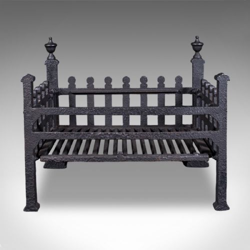 ANTIQUE FIRE BASKET ENGLISH WROUGHT IRON FIREPLACE GRATE VICTORIAN C1885 - ADDITIONAL PHOTO 2