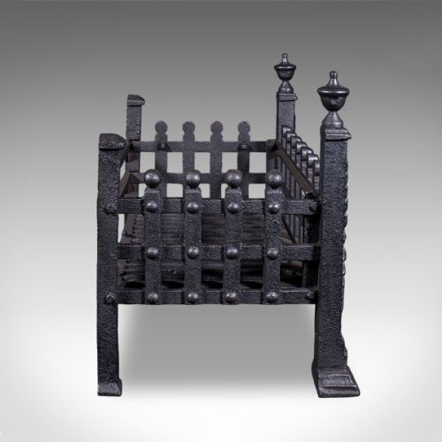 ANTIQUE FIRE BASKET ENGLISH WROUGHT IRON FIREPLACE GRATE VICTORIAN C1885 - ADDITIONAL PHOTO 3