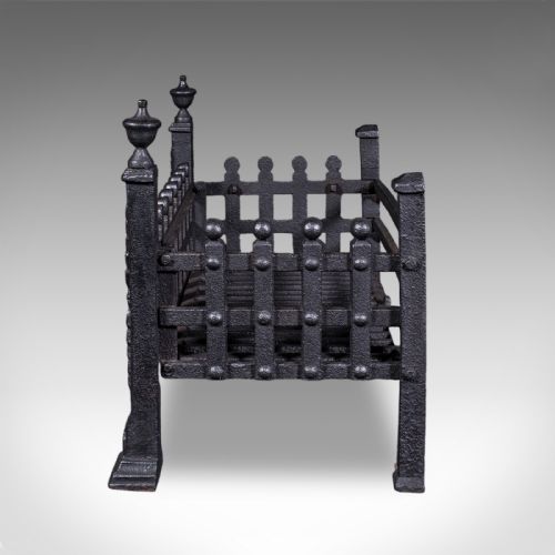 ANTIQUE FIRE BASKET ENGLISH WROUGHT IRON FIREPLACE GRATE VICTORIAN C1885 - ADDITIONAL PHOTO 4