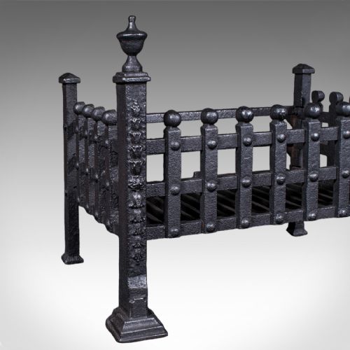 ANTIQUE FIRE BASKET ENGLISH WROUGHT IRON FIREPLACE GRATE VICTORIAN C1885 - ADDITIONAL PHOTO 7