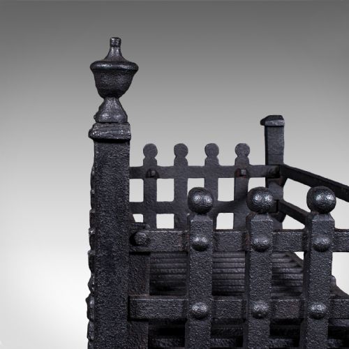 ANTIQUE FIRE BASKET ENGLISH WROUGHT IRON FIREPLACE GRATE VICTORIAN C1885 - ADDITIONAL PHOTO 8