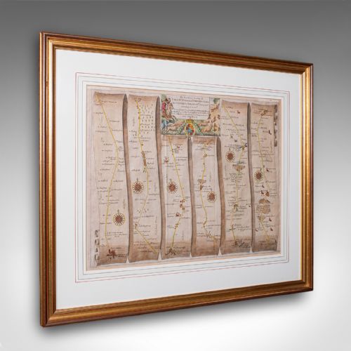 ANTIQUE COACHING MAP SALISBURY TO CAMPDEN ENGLISH FRAMED CARTOGRAPHY OGILBY
