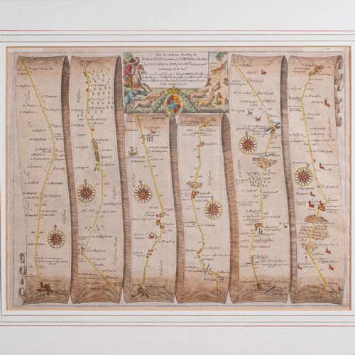 ANTIQUE COACHING MAP SALISBURY TO CAMPDEN ENGLISH FRAMED CARTOGRAPHY OGILBY - ADDITIONAL PHOTO 2