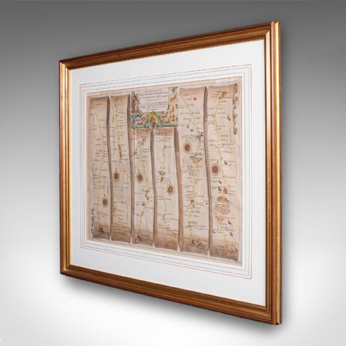 ANTIQUE COACHING MAP SALISBURY TO CAMPDEN ENGLISH FRAMED CARTOGRAPHY OGILBY - ADDITIONAL PHOTO 3