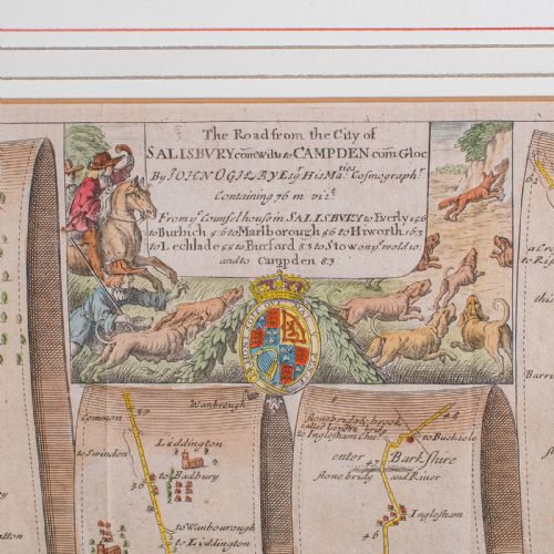 ANTIQUE COACHING MAP SALISBURY TO CAMPDEN ENGLISH FRAMED CARTOGRAPHY OGILBY - ADDITIONAL PHOTO 4