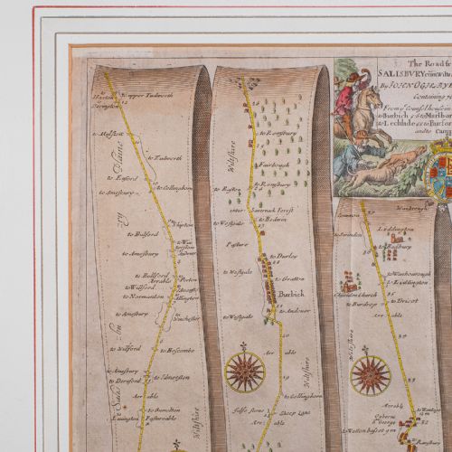 ANTIQUE COACHING MAP SALISBURY TO CAMPDEN ENGLISH FRAMED CARTOGRAPHY OGILBY - ADDITIONAL PHOTO 5