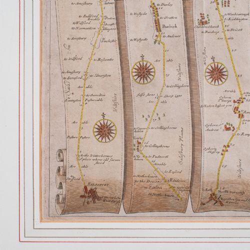 ANTIQUE COACHING MAP SALISBURY TO CAMPDEN ENGLISH FRAMED CARTOGRAPHY OGILBY - ADDITIONAL PHOTO 6