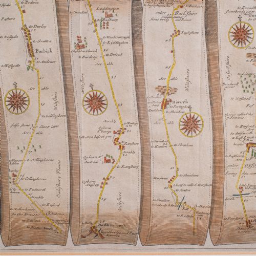 ANTIQUE COACHING MAP SALISBURY TO CAMPDEN ENGLISH FRAMED CARTOGRAPHY OGILBY - ADDITIONAL PHOTO 7