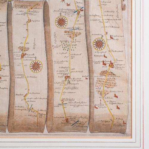 ANTIQUE COACHING MAP SALISBURY TO CAMPDEN ENGLISH FRAMED CARTOGRAPHY OGILBY - ADDITIONAL PHOTO 8