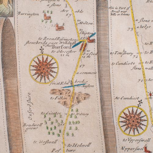 ANTIQUE COACHING MAP SALISBURY TO CAMPDEN ENGLISH FRAMED CARTOGRAPHY OGILBY - ADDITIONAL PHOTO 10