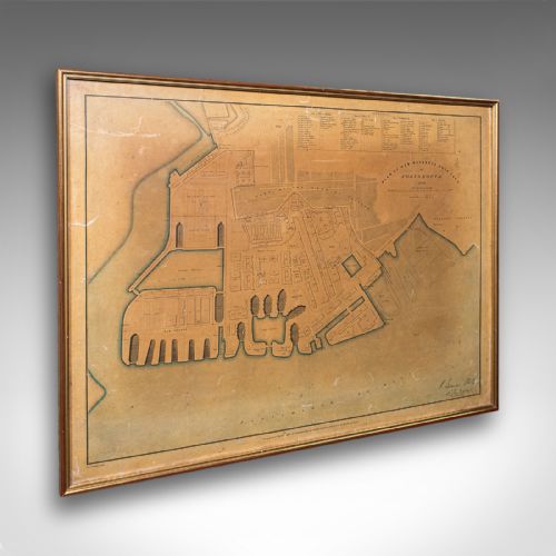 ANTIQUE TOWN PLAN PORTSMOUTH DOCKYARD ENGLISH FRAMED CARTOGRAPHY VICTORIAN