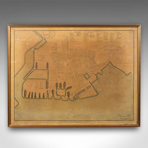 ANTIQUE TOWN PLAN PORTSMOUTH DOCKYARD ENGLISH FRAMED CARTOGRAPHY VICTORIAN - ADDITIONAL PHOTO 1