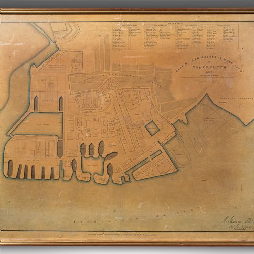 ANTIQUE TOWN PLAN PORTSMOUTH DOCKYARD ENGLISH FRAMED CARTOGRAPHY VICTORIAN - ADDITIONAL PHOTO 3