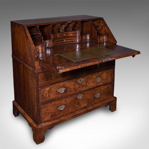 ANTIQUE FALL FRONT BUREAU ENGLISH WALNUT WRITING CABINET GEORGIAN C1750