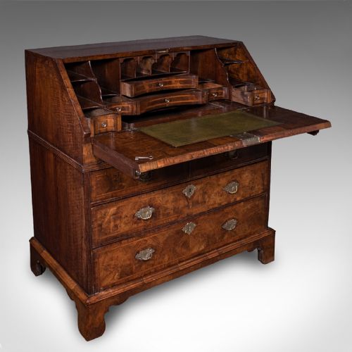 ANTIQUE FALL FRONT BUREAU ENGLISH WALNUT WRITING CABINET GEORGIAN C1750 - ADDITIONAL PHOTO 1