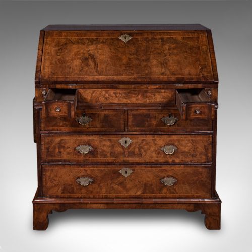 ANTIQUE FALL FRONT BUREAU ENGLISH WALNUT WRITING CABINET GEORGIAN C1750 - ADDITIONAL PHOTO 4