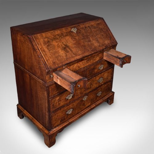ANTIQUE FALL FRONT BUREAU ENGLISH WALNUT WRITING CABINET GEORGIAN C1750 - ADDITIONAL PHOTO 7