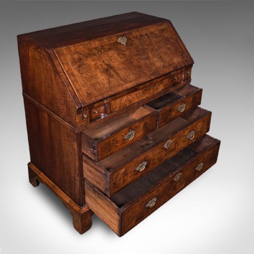 ANTIQUE FALL FRONT BUREAU ENGLISH WALNUT WRITING CABINET GEORGIAN C1750 - ADDITIONAL PHOTO 9