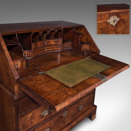 ANTIQUE FALL FRONT BUREAU ENGLISH WALNUT WRITING CABINET GEORGIAN C1750 - ADDITIONAL PHOTO 11