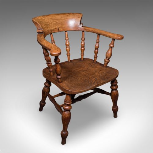 PAIR OF ANTIQUE COUNTRY HOUSE CAPTAIN'S CHAIRS ENGLISH SMOKER'S BOW VICTORIAN - ADDITIONAL PHOTO 2