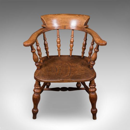 PAIR OF ANTIQUE COUNTRY HOUSE CAPTAIN'S CHAIRS ENGLISH SMOKER'S BOW VICTORIAN - ADDITIONAL PHOTO 3
