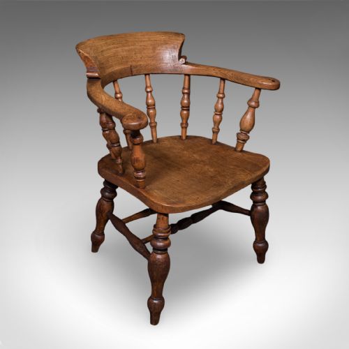 PAIR OF ANTIQUE COUNTRY HOUSE CAPTAIN'S CHAIRS ENGLISH SMOKER'S BOW VICTORIAN - ADDITIONAL PHOTO 4