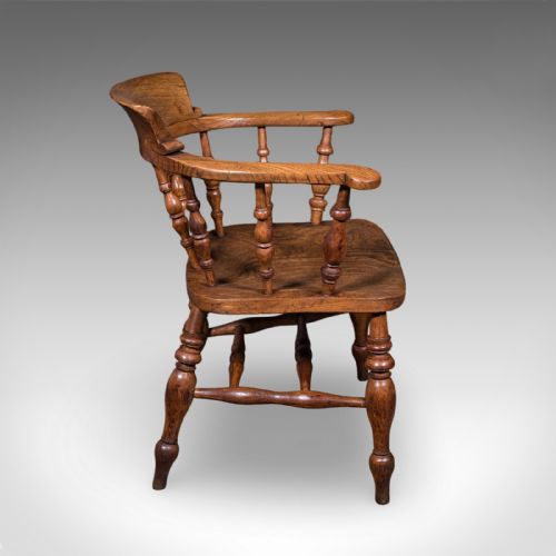 PAIR OF ANTIQUE COUNTRY HOUSE CAPTAIN'S CHAIRS ENGLISH SMOKER'S BOW VICTORIAN - ADDITIONAL PHOTO 5