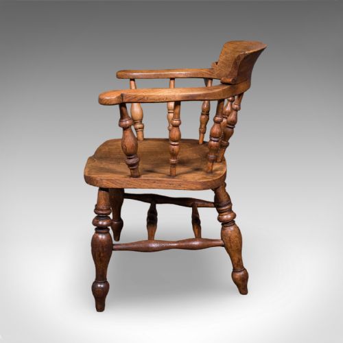 PAIR OF ANTIQUE COUNTRY HOUSE CAPTAIN'S CHAIRS ENGLISH SMOKER'S BOW VICTORIAN - ADDITIONAL PHOTO 7