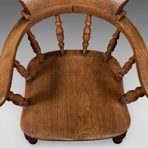PAIR OF ANTIQUE COUNTRY HOUSE CAPTAIN'S CHAIRS ENGLISH SMOKER'S BOW VICTORIAN - ADDITIONAL PHOTO 8