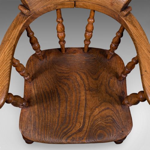 PAIR OF ANTIQUE COUNTRY HOUSE CAPTAIN'S CHAIRS ENGLISH SMOKER'S BOW VICTORIAN - ADDITIONAL PHOTO 9