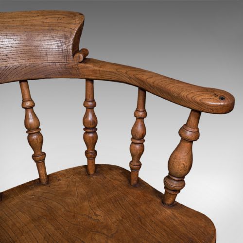 PAIR OF ANTIQUE COUNTRY HOUSE CAPTAIN'S CHAIRS ENGLISH SMOKER'S BOW VICTORIAN - ADDITIONAL PHOTO 11