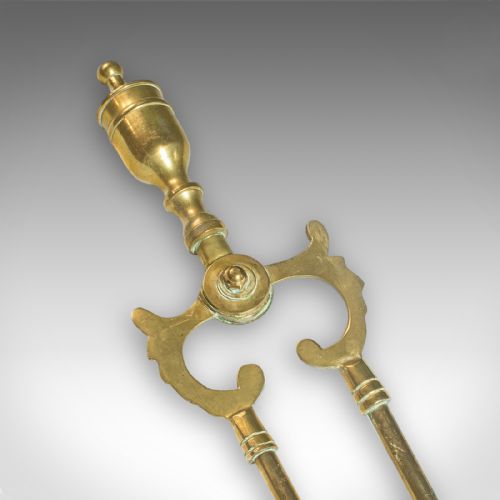 4 ANTIQUE FIRESIDE TOOLS ENGLISH BRASS FIREPLACE COMPANION SET VICTORIAN - ADDITIONAL PHOTO 5