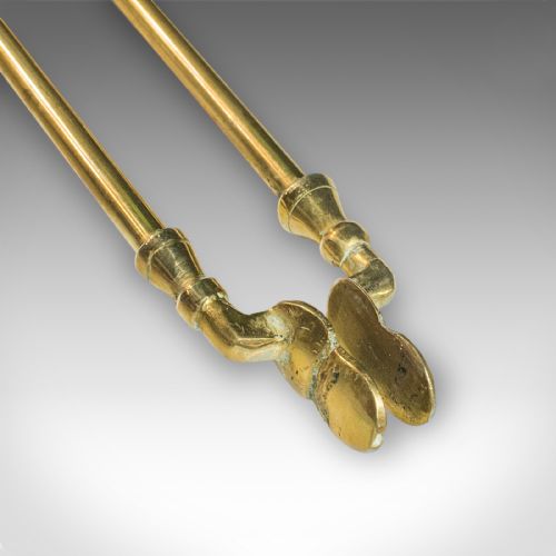 4 ANTIQUE FIRESIDE TOOLS ENGLISH BRASS FIREPLACE COMPANION SET VICTORIAN - ADDITIONAL PHOTO 6