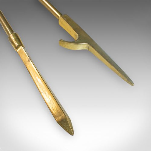 4 ANTIQUE FIRESIDE TOOLS ENGLISH BRASS FIREPLACE COMPANION SET VICTORIAN - ADDITIONAL PHOTO 7
