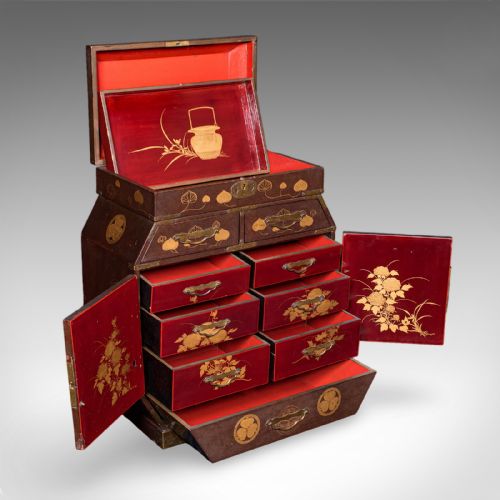 ANTIQUE MEIJI TABLE BOX JAPANESE LACQUERED LOOSE LEAF TEA CASE VICTORIAN