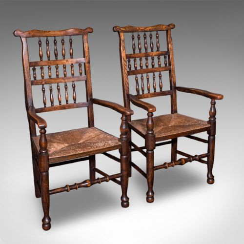 6 ANTIQUE LANCASHIRE DINING CHAIRS ENGLISH BEECH CARVER SEAT EDWARDIAN 1905 - ADDITIONAL PHOTO 1
