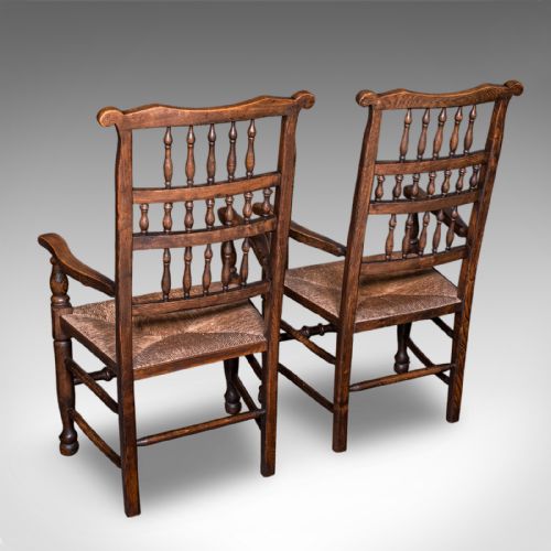 6 ANTIQUE LANCASHIRE DINING CHAIRS ENGLISH BEECH CARVER SEAT EDWARDIAN 1905 - ADDITIONAL PHOTO 2