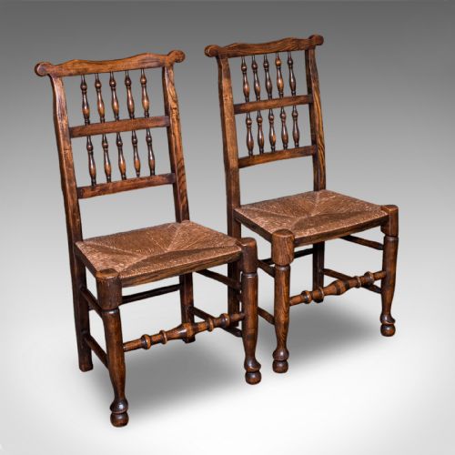 6 ANTIQUE LANCASHIRE DINING CHAIRS ENGLISH BEECH CARVER SEAT EDWARDIAN 1905 - ADDITIONAL PHOTO 4