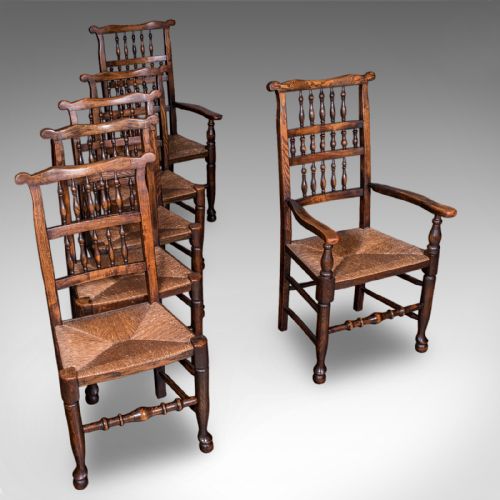 6 ANTIQUE LANCASHIRE DINING CHAIRS ENGLISH BEECH CARVER SEAT EDWARDIAN 1905 - ADDITIONAL PHOTO 7