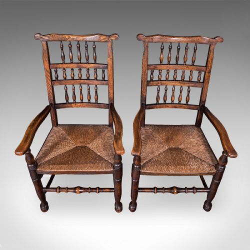 6 ANTIQUE LANCASHIRE DINING CHAIRS ENGLISH BEECH CARVER SEAT EDWARDIAN 1905 - ADDITIONAL PHOTO 8