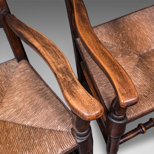 6 ANTIQUE LANCASHIRE DINING CHAIRS ENGLISH BEECH CARVER SEAT EDWARDIAN 1905 - ADDITIONAL PHOTO 11