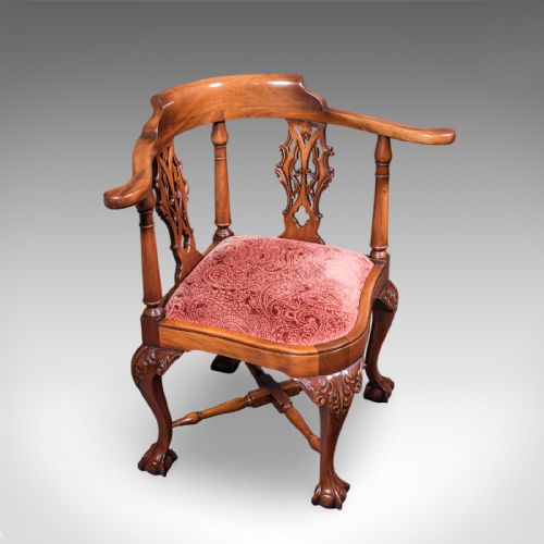 ANTIQUE CORNER ARMCHAIR ENGLISH DRESSING SEAT GEORGIAN REVIVAL EDWARDIAN