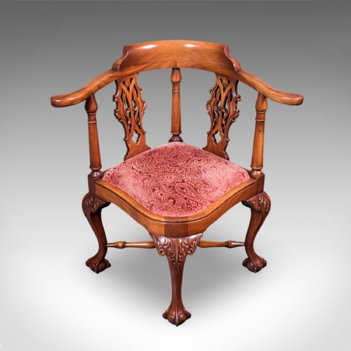 ANTIQUE CORNER ARMCHAIR ENGLISH DRESSING SEAT GEORGIAN REVIVAL EDWARDIAN - ADDITIONAL PHOTO 1