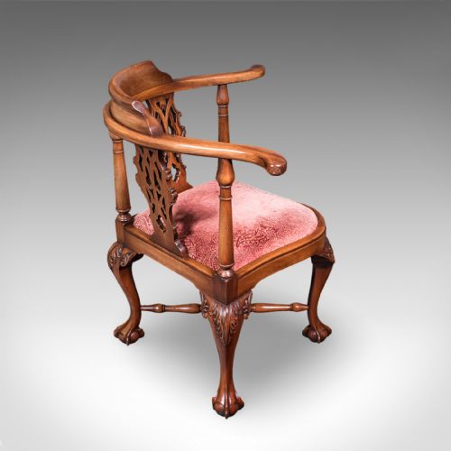 ANTIQUE CORNER ARMCHAIR ENGLISH DRESSING SEAT GEORGIAN REVIVAL EDWARDIAN - ADDITIONAL PHOTO 2