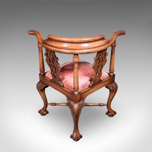 ANTIQUE CORNER ARMCHAIR ENGLISH DRESSING SEAT GEORGIAN REVIVAL EDWARDIAN - ADDITIONAL PHOTO 3