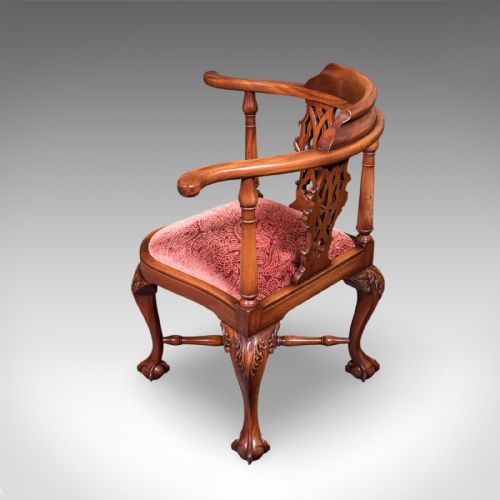 ANTIQUE CORNER ARMCHAIR ENGLISH DRESSING SEAT GEORGIAN REVIVAL EDWARDIAN - ADDITIONAL PHOTO 4
