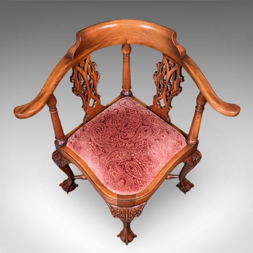 ANTIQUE CORNER ARMCHAIR ENGLISH DRESSING SEAT GEORGIAN REVIVAL EDWARDIAN - ADDITIONAL PHOTO 5