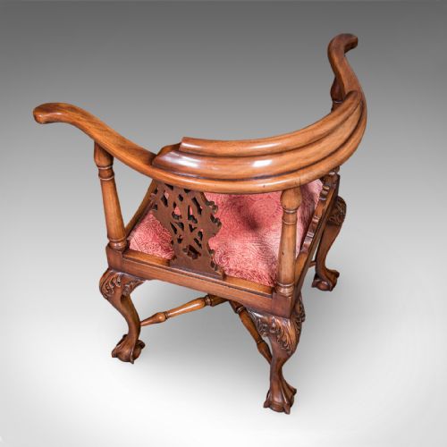 ANTIQUE CORNER ARMCHAIR ENGLISH DRESSING SEAT GEORGIAN REVIVAL EDWARDIAN - ADDITIONAL PHOTO 6
